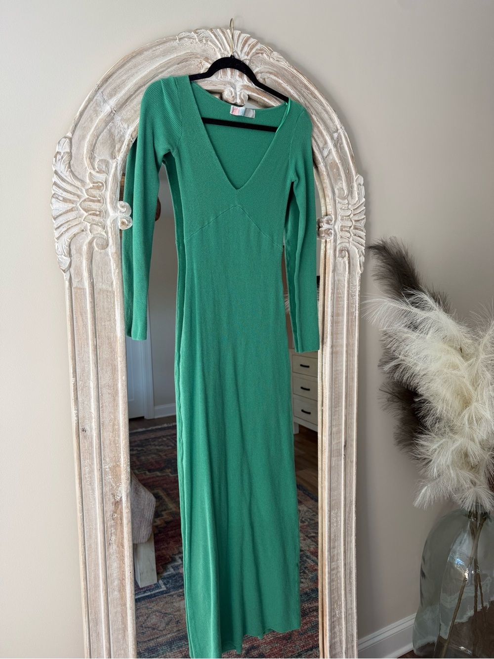Free People Emerald Green V‑Neck Long Sleeve Maxi Dress